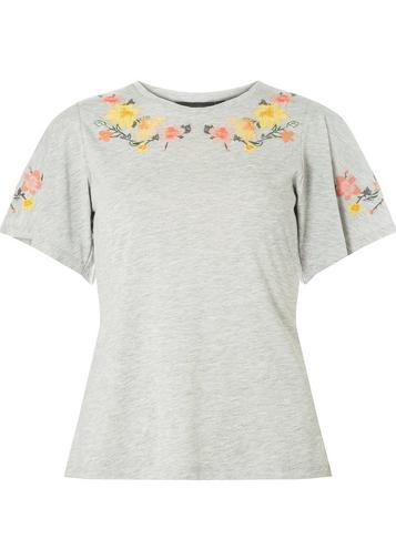 Dorothy Perkins Grey Embroidered Angel Sleeve Top