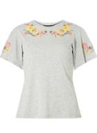 Dorothy Perkins Grey Embroidered Angel Sleeve Top