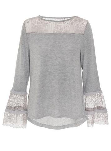 *quiz Grey Knitted Lace Frill Top