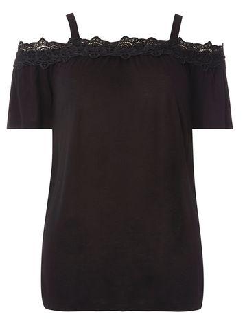 Dorothy Perkins Black Lace Trim Cold Shoulder Top