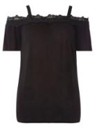 Dorothy Perkins Black Lace Trim Cold Shoulder Top