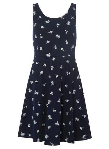 Dorothy Perkins Navy Tropical Print Seamed Fit And Flare Dress