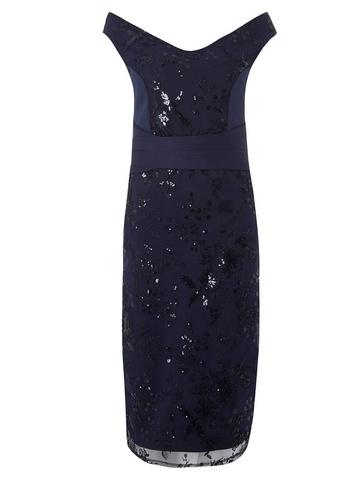 Dorothy Perkins *scarlett B Navy 'sophie' Midi Bardot Bodycon Dress