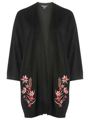 Dorothy Perkins *tall Black Embroidered Front Cardigan