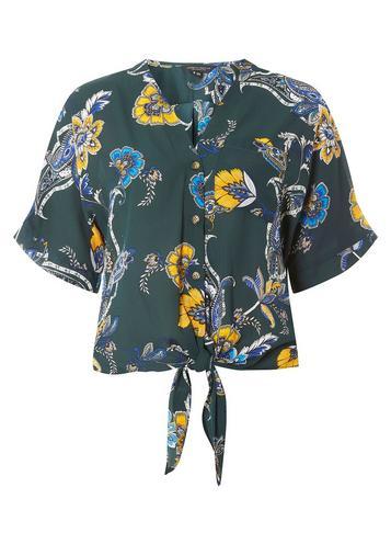 Dorothy Perkins Green Paisley Print Button Tie Top