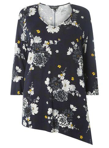 Dorothy Perkins Dp Curve Navy Floral V-neck Tunic Top