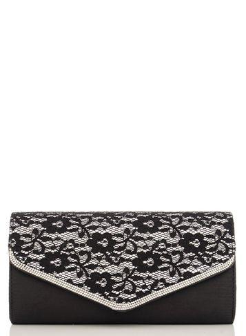 Dorothy Perkins *quiz Black And White Diamante Clutch Bag