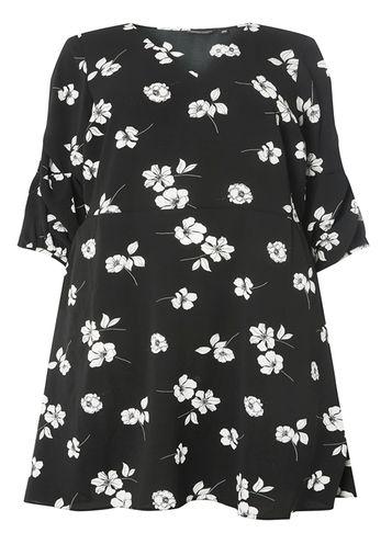 Dorothy Perkins Dp Curve Black Tuck Sleeve Skater Dress