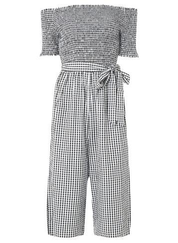 Dorothy Perkins Black Gingham Shirred Jumpsuit