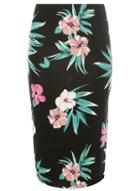 Dorothy Perkins Black And Pink Tropical Floral Pencil Skirt