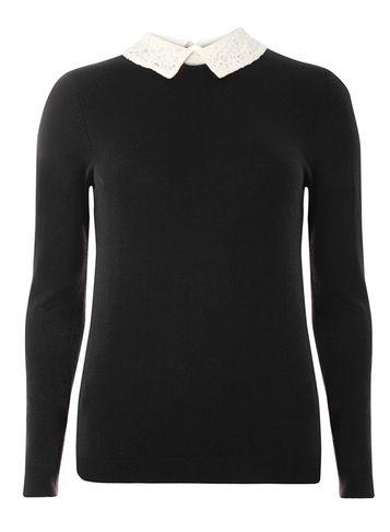 Dorothy Perkins Black Lace Collar Jumper