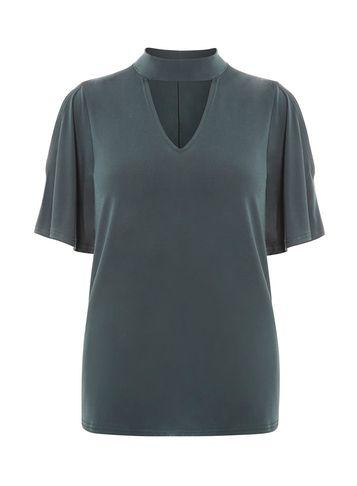 Dorothy Perkins Green Cold Shoulder Choker Top