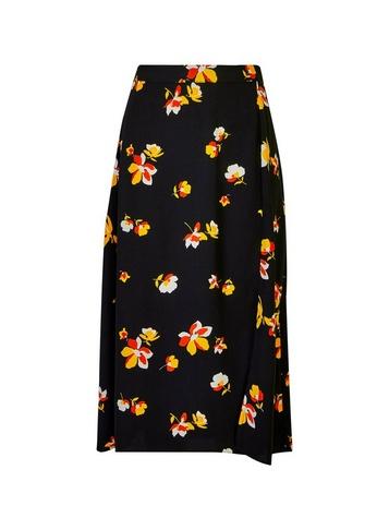 Dorothy Perkins Black Floral Print Split Midi Skirt