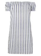 Dorothy Perkins *vero Moda Blue And White Stripe Linen Bardot Dress