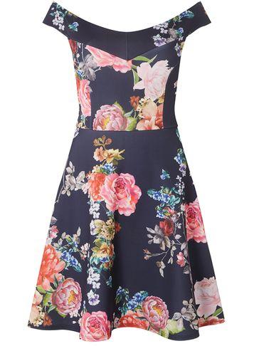 Dorothy Perkins *scarlet B Navy Floral Print Bardot Dress