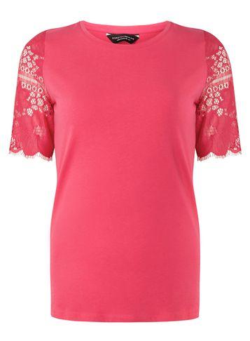 Dorothy Perkins Raspberry Lace Sleeve T-shirt