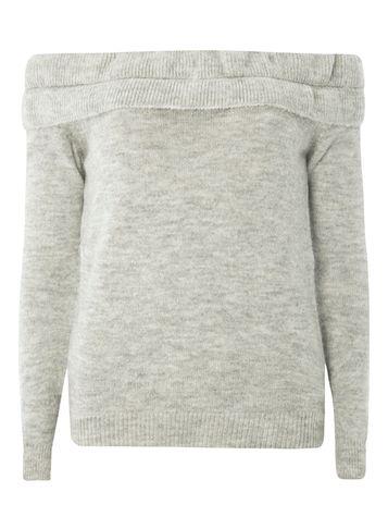 Dorothy Perkins Grey Knitted Frill Bardot Jumper