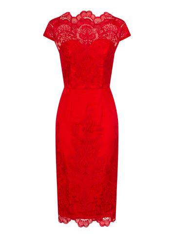 Dorothy Perkins *chi Chi London Red Embroidered Pencil Dress