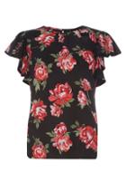 Dorothy Perkins Red Rose Print Split Yoke Detail Top