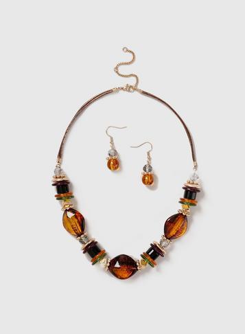 Dorothy Perkins Multi Coloured Bead Necklace And Earrings Set