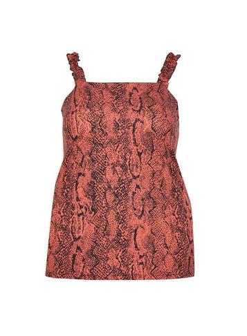 Dorothy Perkins *dp Curve Red Snake Print Ruffle Square Neck Top