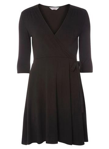 Dorothy Perkins Petite Black Wrap Tie Dress