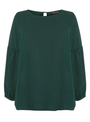 Dorothy Perkins Dp Curve Green Balloon Sleeve Blouse