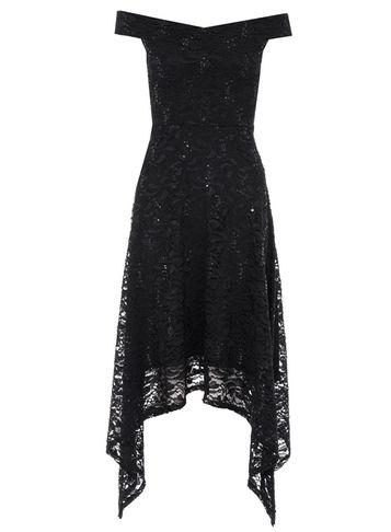 Dorothy Perkins *quiz Black Sequin Asymmetric Skater Dress
