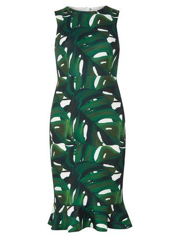 Dorothy Perkins Petite Green Leaf Fitted Bodycon Dress