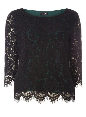 Dorothy Perkins *vila Black All Over Lace Top