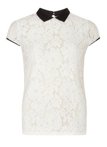 Dorothy Perkins Ivory Daisy Lace Collar T-shirt