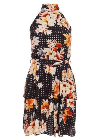 *quiz Black Polka Dot And Floral Print Dress