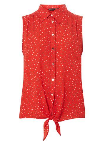 Dorothy Perkins Red Spotted Tie Sleeveless Shirt