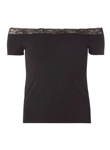 Dorothy Perkins Petite Black Lace Trim Bardot Top