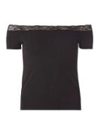 Dorothy Perkins Petite Black Lace Trim Bardot Top