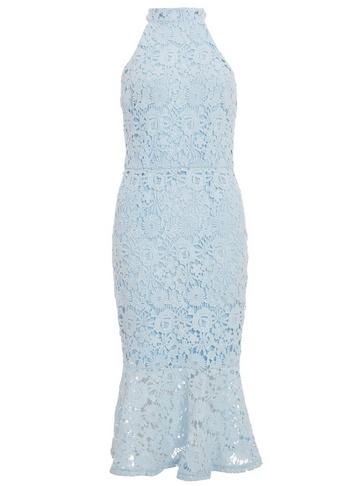 *quiz Blue Crochet High Neck Midi Dress