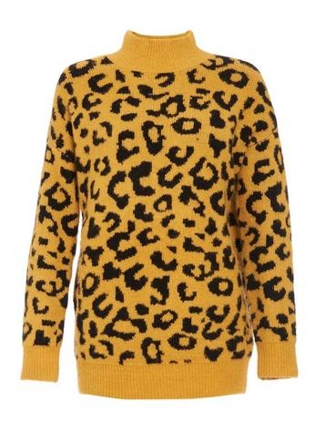 Dorothy Perkins *quiz Mustard Black Leopard Print Jumper