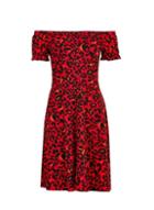 Dorothy Perkins Red Cheetah Print Bardot Fit And Flare Dress