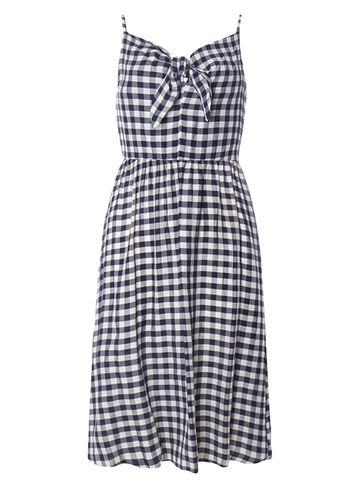 Dorothy Perkins Navy Gingham Tie Front Midi Dress