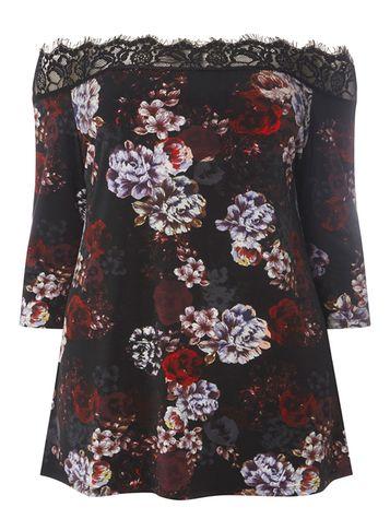 Dorothy Perkins Dp Curve Multi Coloured Floral Print Bardot Top
