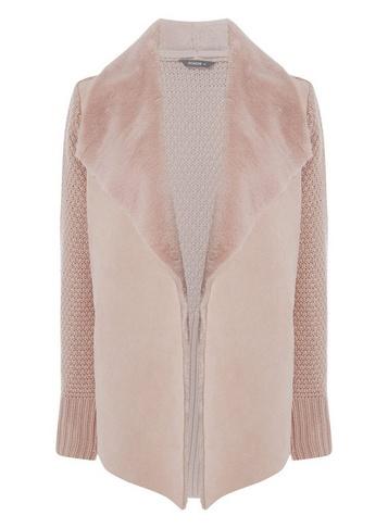 Dorothy Perkins *roman Originals Pink Faux Shearling Cardigan