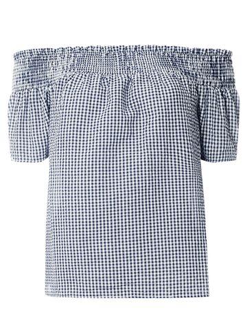 Dorothy Perkins Navy Gingham Textured Bardot Top