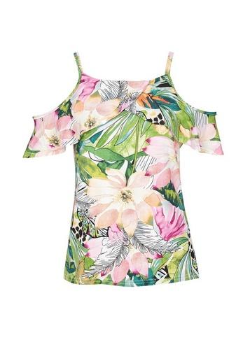Dorothy Perkins Green Tropical Print Cold Shoulder Top