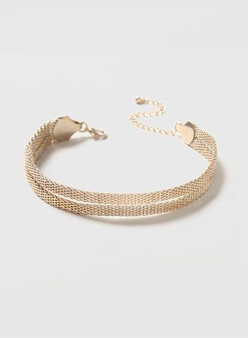 Dorothy Perkins Gold Metal Two Row Choker Necklace