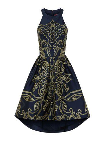 Dorothy Perkins *chi Chi London Blue Embroidered Dip Hem Midi Dress