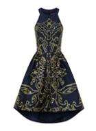 Dorothy Perkins *chi Chi London Blue Embroidered Dip Hem Midi Dress