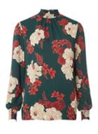 Dorothy Perkins *tall Green Floral Shirred Neck Blouse
