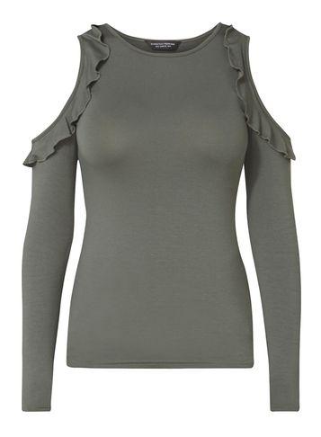 Dorothy Perkins Khaki Ruffle Cold Shoulder Top