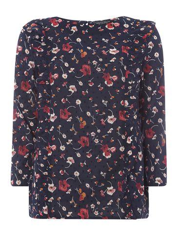 Dorothy Perkins *tall Navy Floral Print Frill Front Top