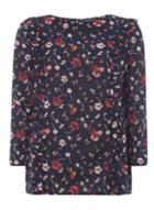 Dorothy Perkins *tall Navy Floral Print Frill Front Top